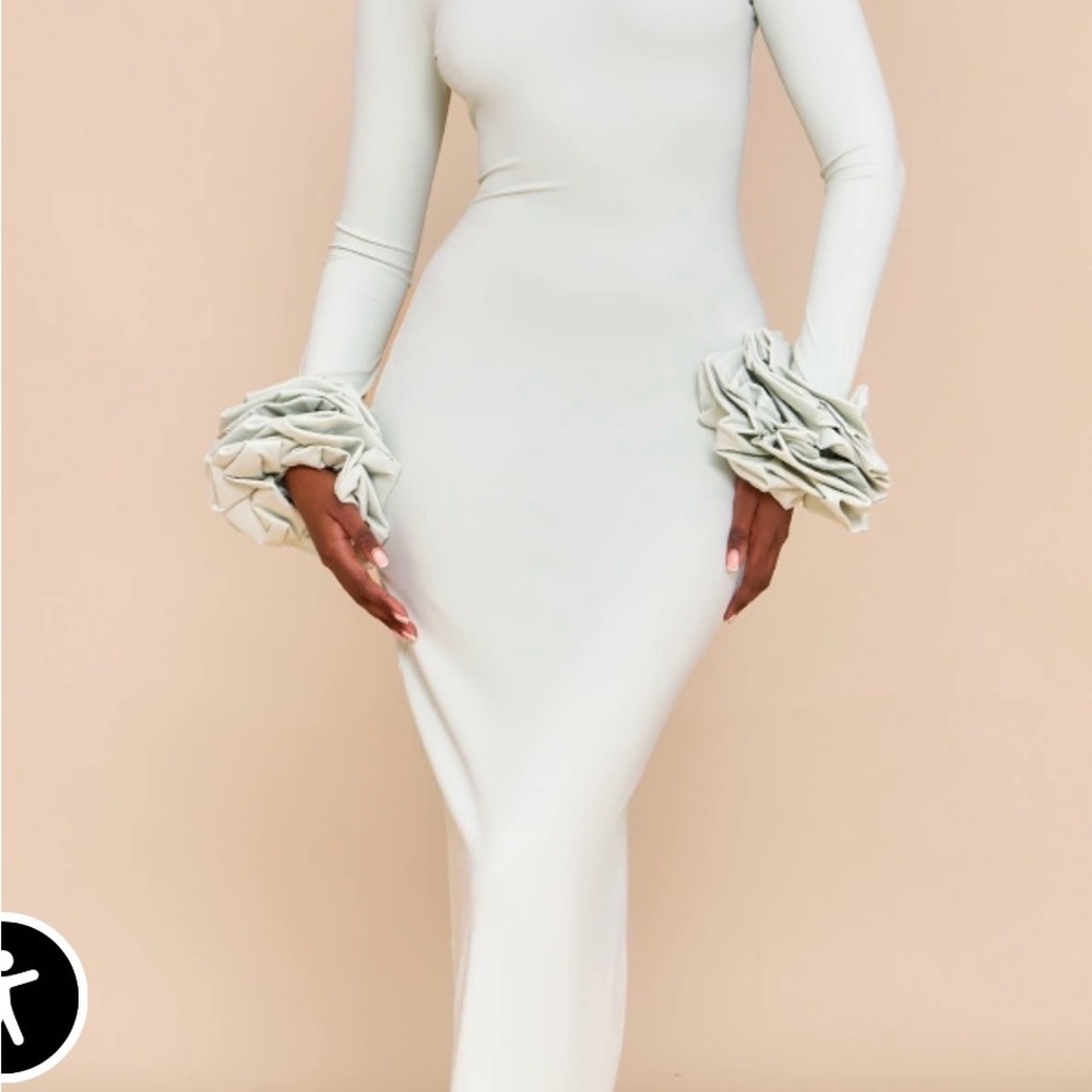 Pretty Little Thing Elegant Long-Sleeve White Maxi Dress with Ruffle Cuffs